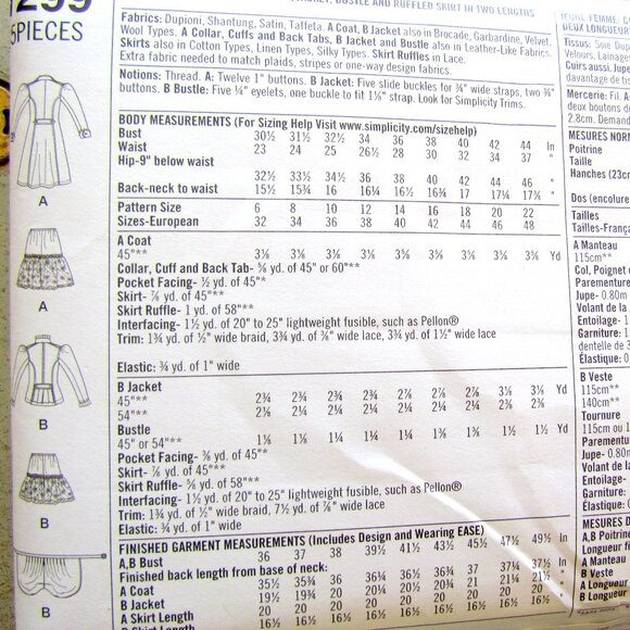 STEAMPUNK ARKIVESTRY COSTUME PATTERN, L AVIATOR JACKETS, SKIRTS, SIMPLICITY 1299 - Picture 7 of 8
